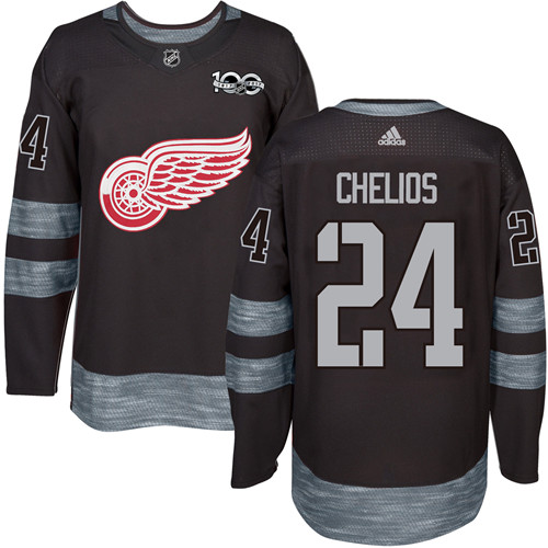Adidas Red Wings #24 Chris Chelios Black 1917-100th Anniversary Stitched NHL Jersey